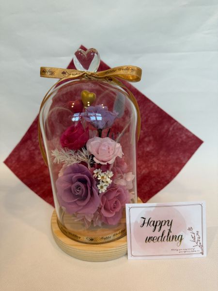 永結同心 永生花玻璃盅, 玫瑰花, 永結同心, happy wedding