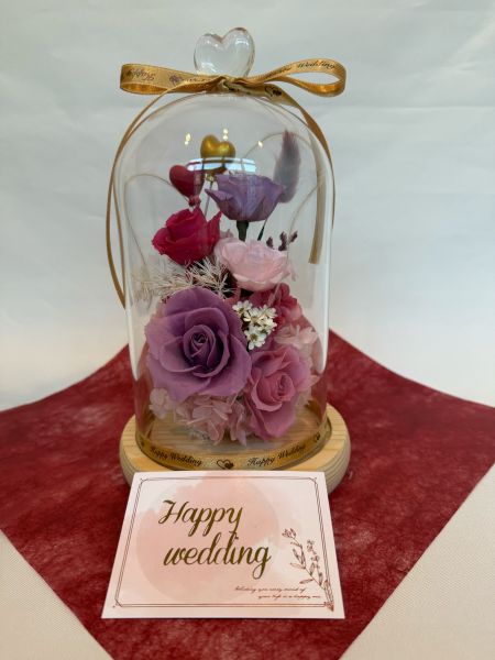 永結同心 永生花玻璃盅, 玫瑰花, 永結同心, happy wedding