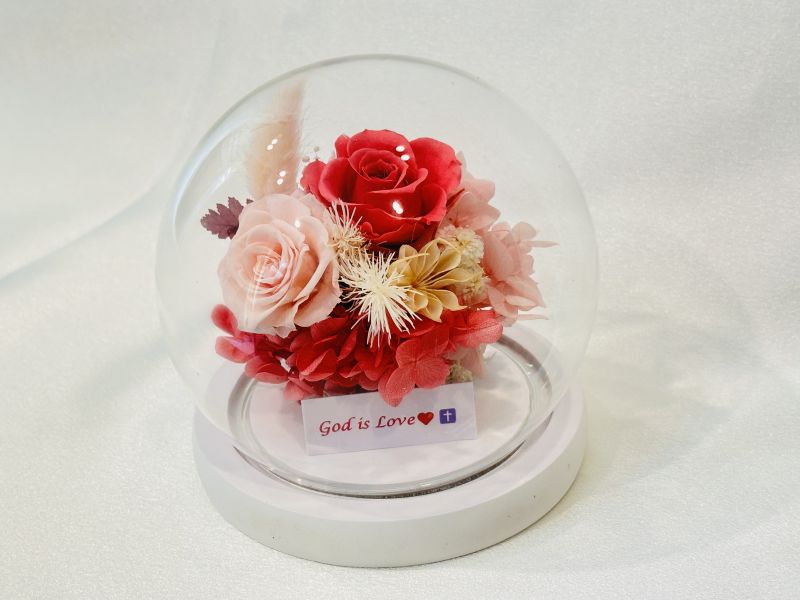水晶球God Is Love 客制化水晶球, 日本AUBE永生花, 永生花玻璃盅, God is love, 基督教禮品