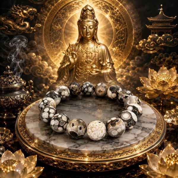 【泰國龍宮舍利】瓷化黑白金剛核心佛眼舍利手鏈 龍宮舍利
