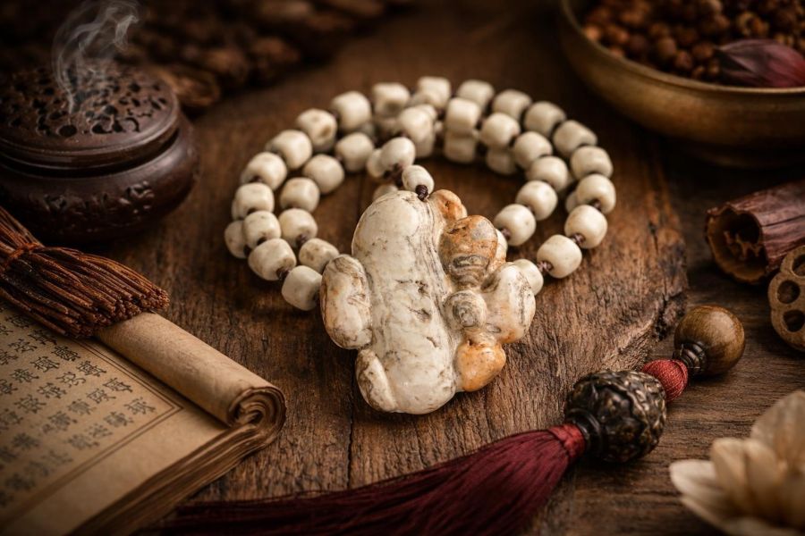 【泰國龍宮舍利】瓷化尊者舍利摳珠項鏈 龍宮舍利