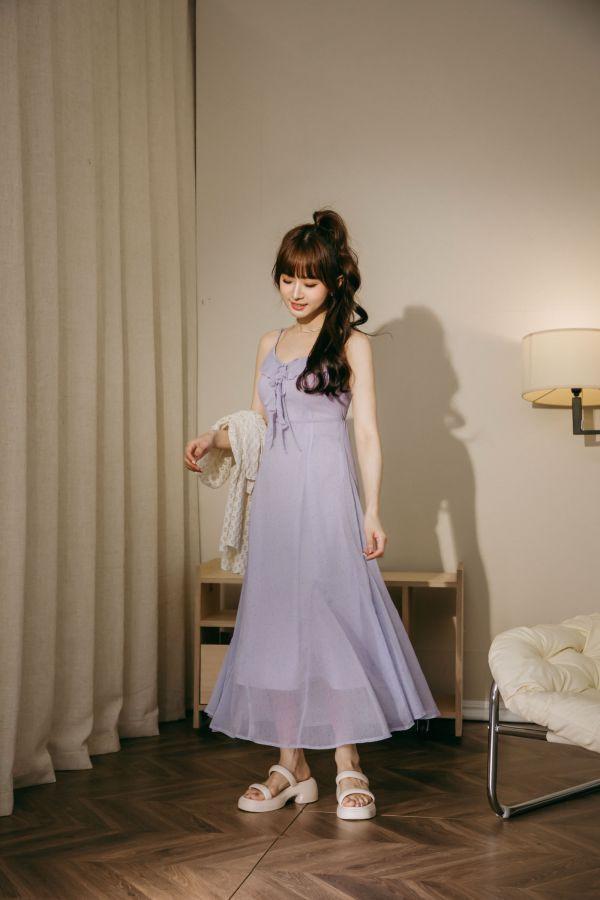 自訂款修身碎花紫仙女洋裝 