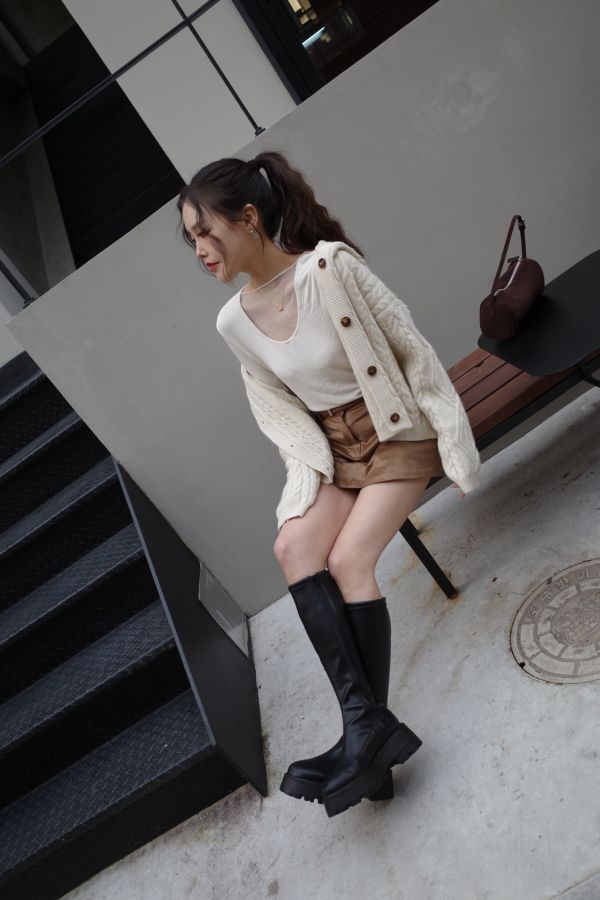 羊毛麻花針織開襟衫 