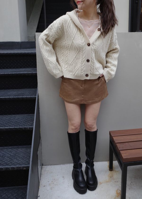 羊毛麻花針織開襟衫 