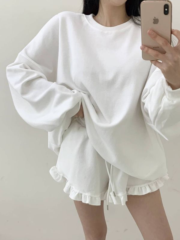 微甜系女孩荷葉短褲棉質套裝 