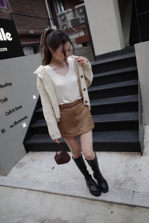 羊毛麻花針織開襟衫 