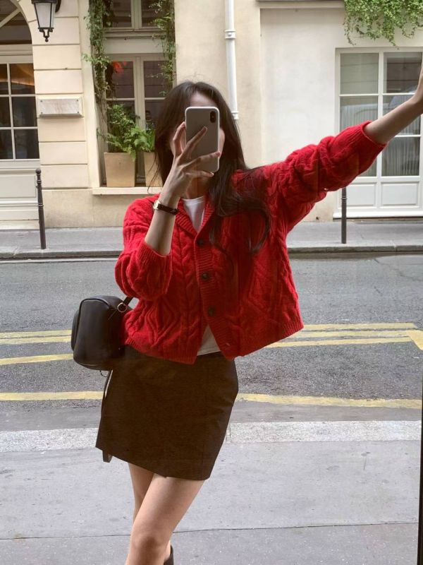 羊毛麻花針織開襟衫 