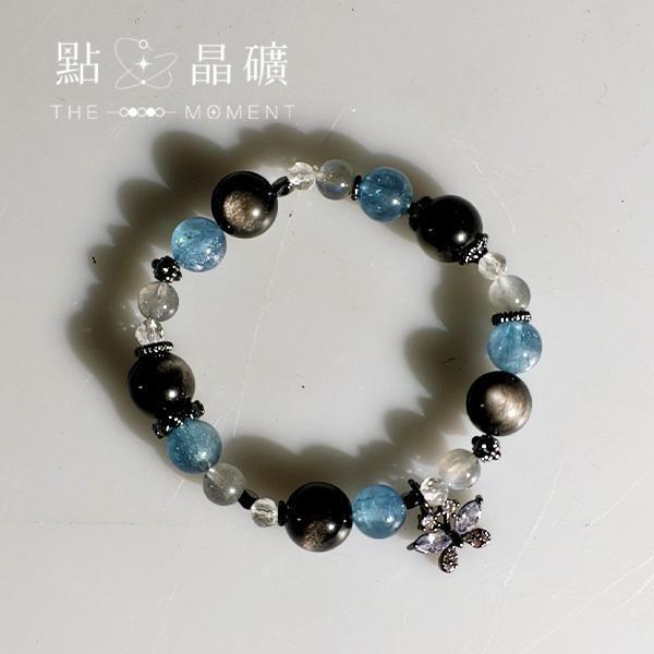 夢蝶｜銀曜石、海藍寶、拉長石、白水晶 