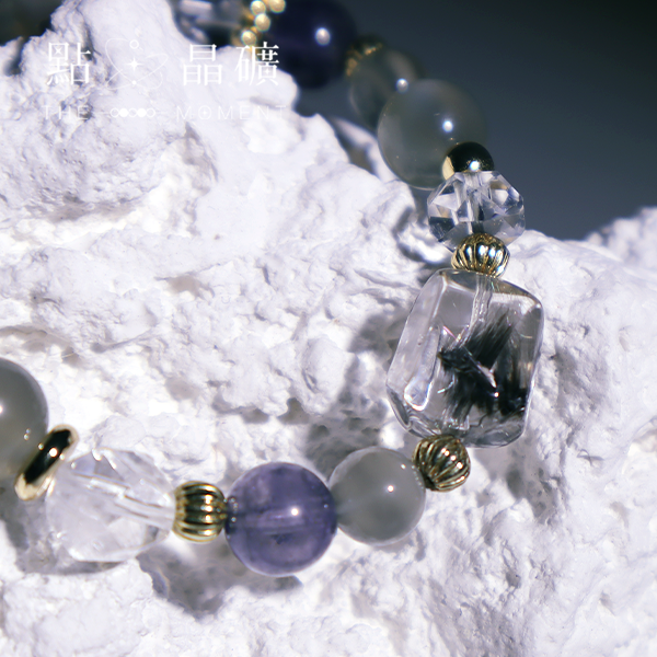 銀夜沐光｜黑銀鈦、灰月光、堇青石、白水晶 