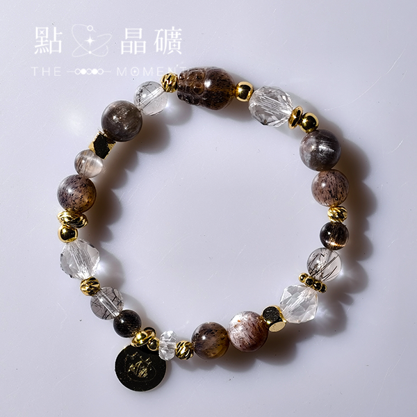 光獸耀門｜黑金骨幹太陽貔貅、黑髮晶、白水晶 