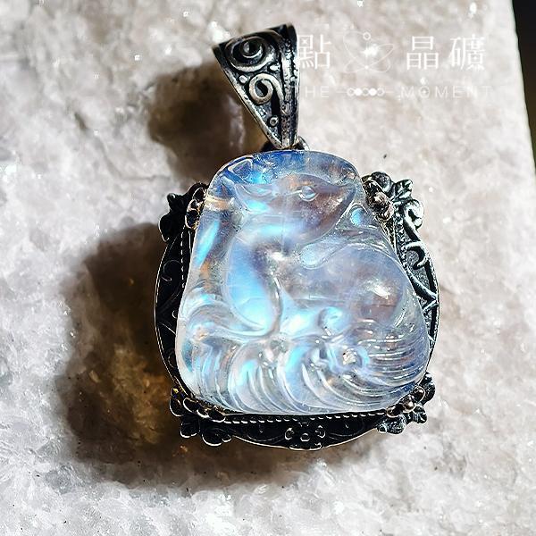 印度藍月光石｜藍焰九尾｜S925純銀鑲邊 