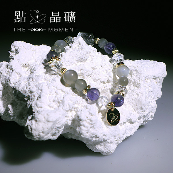 銀夜沐光｜黑銀鈦、灰月光、堇青石、白水晶 