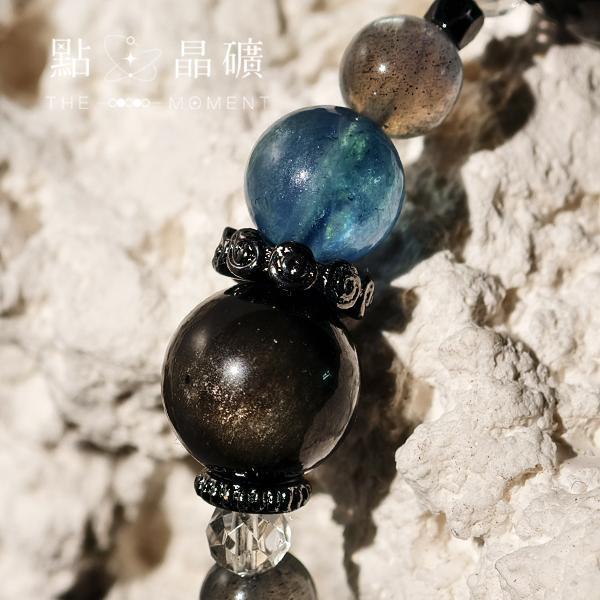 夢蝶｜銀曜石、海藍寶、拉長石、白水晶 