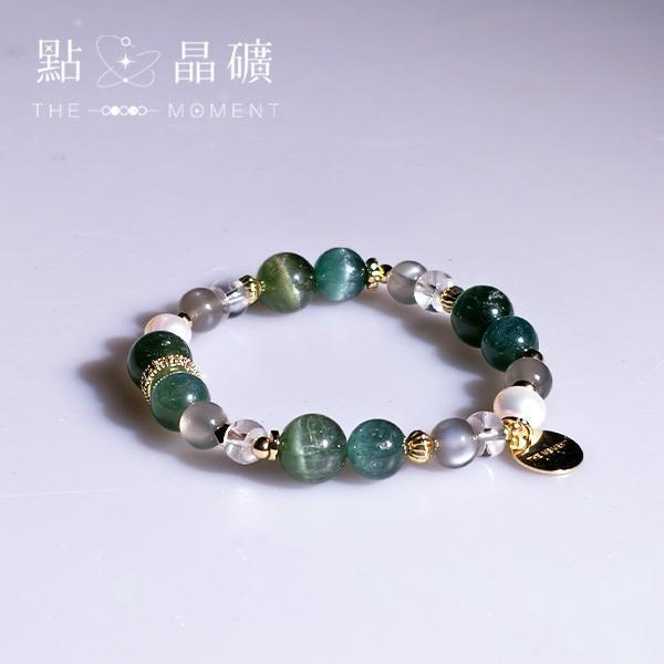 森息｜高品貓眼綠磷灰、銀月光、白水晶 