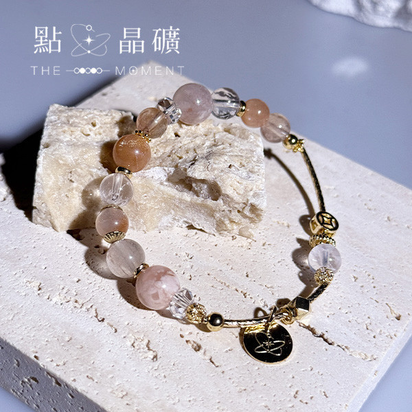 耀光金刻｜橙月光石、櫻花瑪瑙、雪花幽靈、彩髮晶 