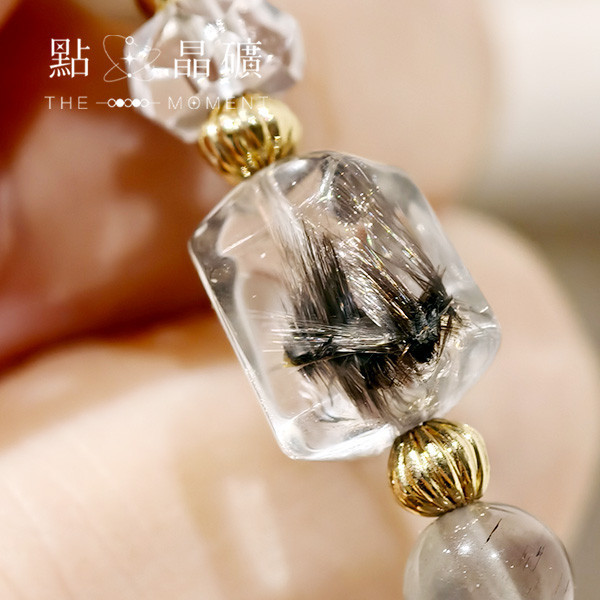 銀夜沐光｜黑銀鈦、灰月光、堇青石、白水晶 