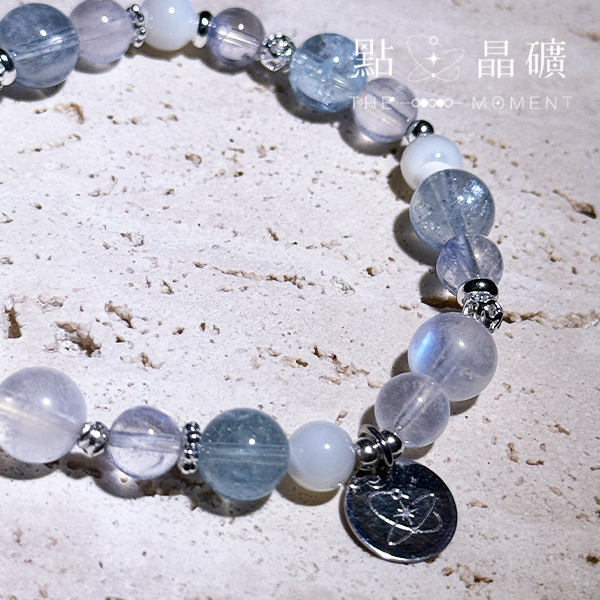 喚海｜海藍寶、月光石、白貝母、藍線石 