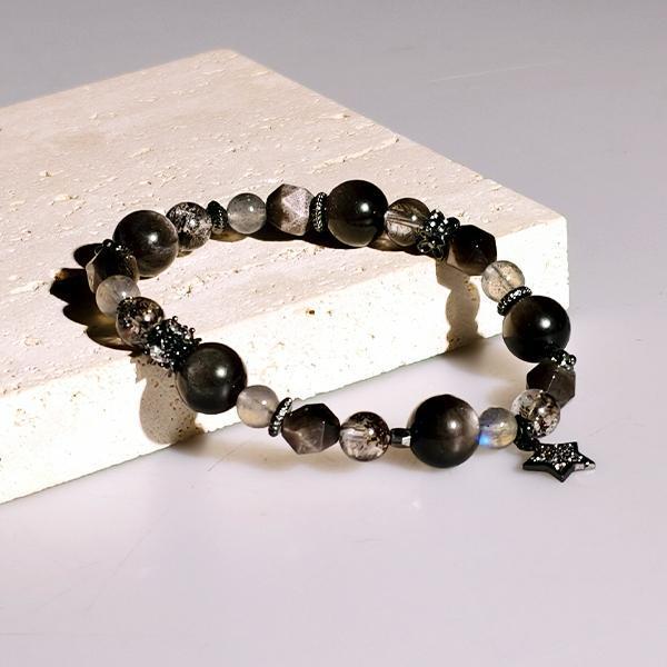 夜星｜銀曜石、黑閃靈、拉長石 