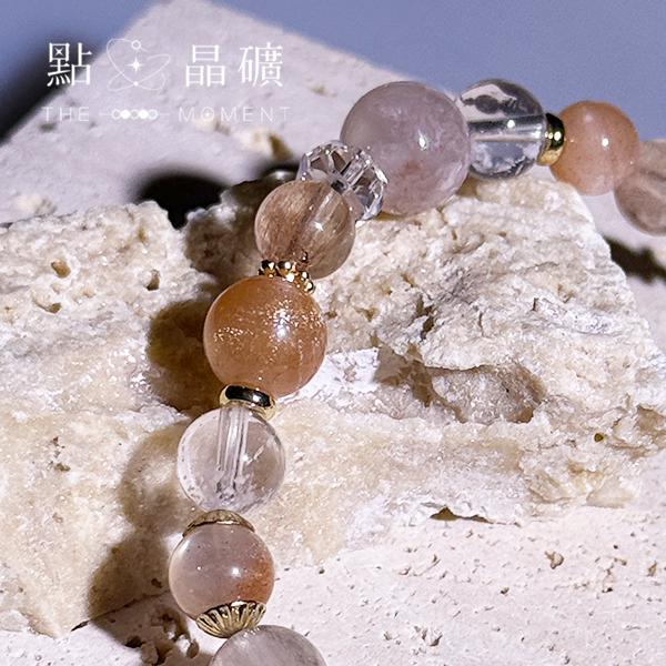 耀光金刻｜橙月光石、櫻花瑪瑙、雪花幽靈、彩髮晶 