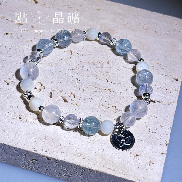 喚海｜海藍寶、月光石、白貝母、藍線石 
