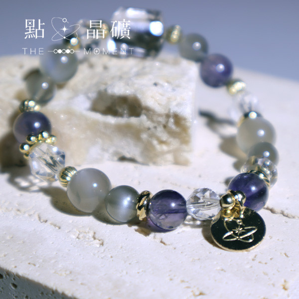 銀夜沐光｜黑銀鈦、灰月光、堇青石、白水晶 