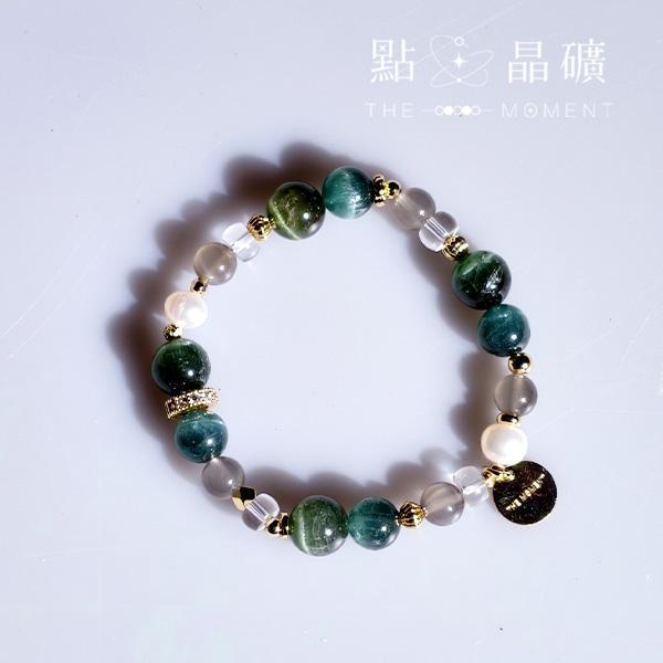 森息｜高品貓眼綠磷灰、銀月光、白水晶 