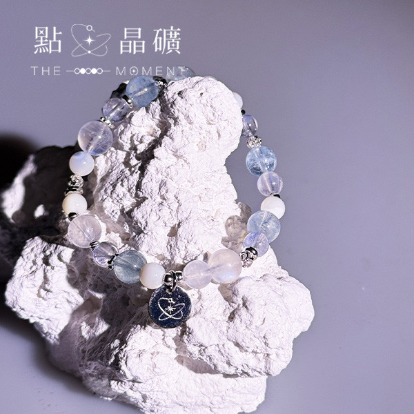 喚海｜海藍寶、月光石、白貝母、藍線石 