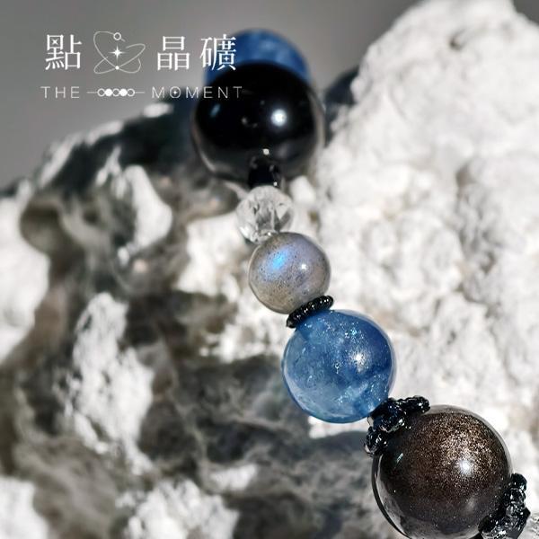 夢蝶｜銀曜石、海藍寶、拉長石、白水晶 