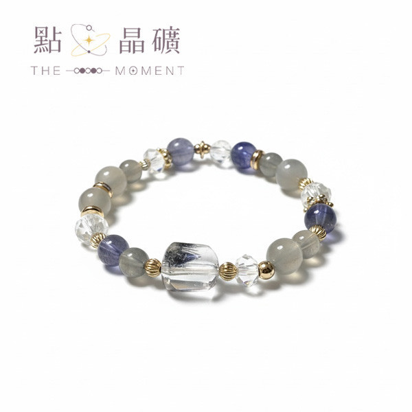 銀夜沐光｜黑銀鈦、灰月光、堇青石、白水晶 