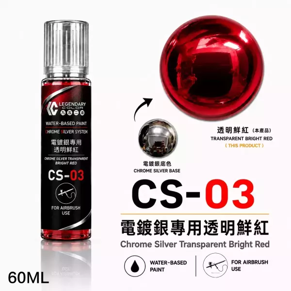 【即將到貨】CS-03 電鍍銀專用透明鮮紅 60ML (6入/盒) CS-03 電鍍銀專用透明鮮紅 60ML (6入/盒)