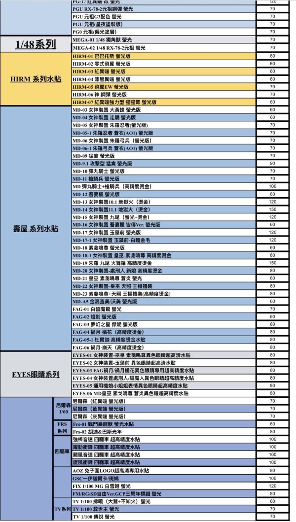 雪焰 水貼 商品目錄 雪焰 水貼 商品目錄