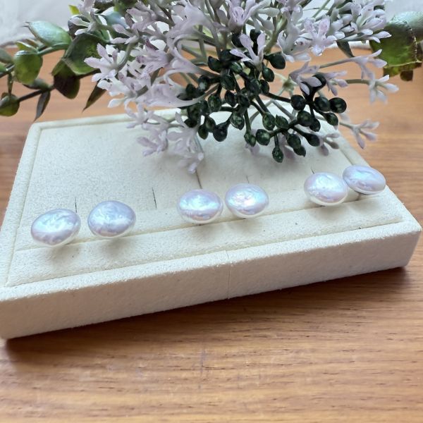 淡水珍珠-粉光鈕扣耳釘#e0811 