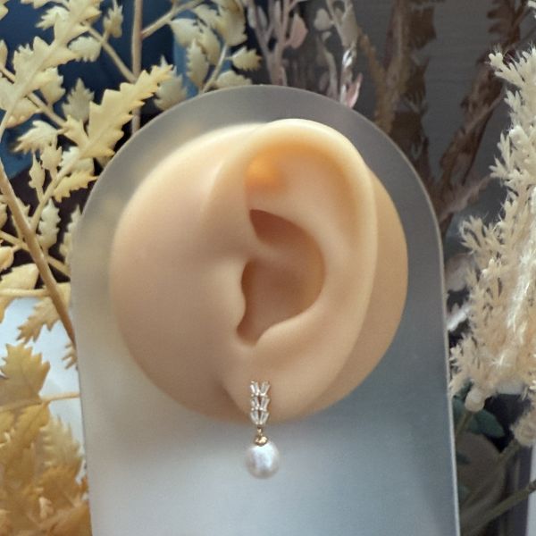 淡水珍珠-粉紅柔光米珠垂吊式耳環#epf1838 