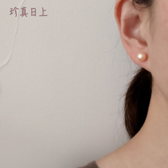 阿爾卑斯桃花紅珍珠耳釘7.5-8mm 珍珠耳釘,pearl Earrings
