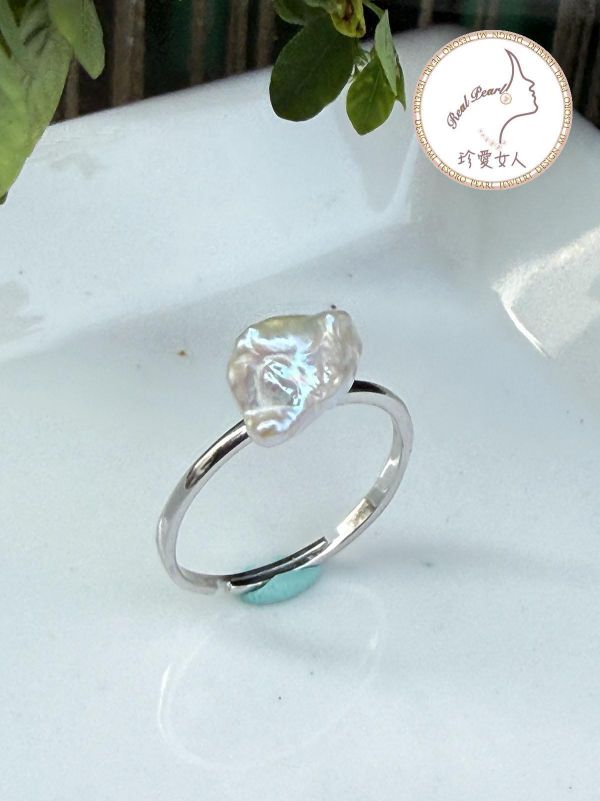 糖果紙光碎銀子淡水珍珠戒指#rfp0353 輕珠寶戒指,珍珠戒指,淡水珍珠戒指