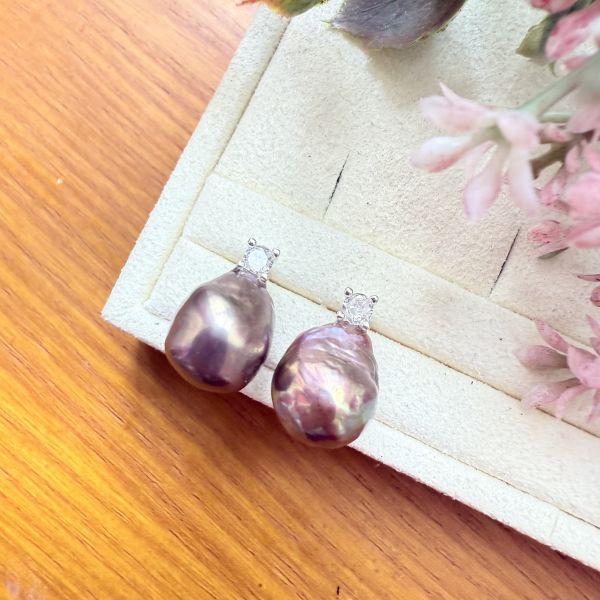 海水珍珠-牛油果色小酒瓶耳釘#e0809 