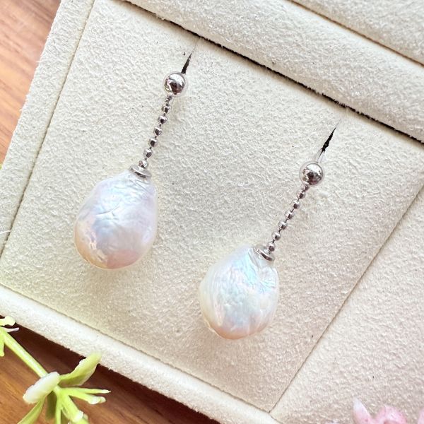 淡水珍珠-糖果紙色垂吊式耳環#e0808 