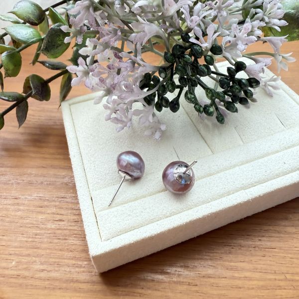 淡水珍珠-紫色素耳釘#e0810 