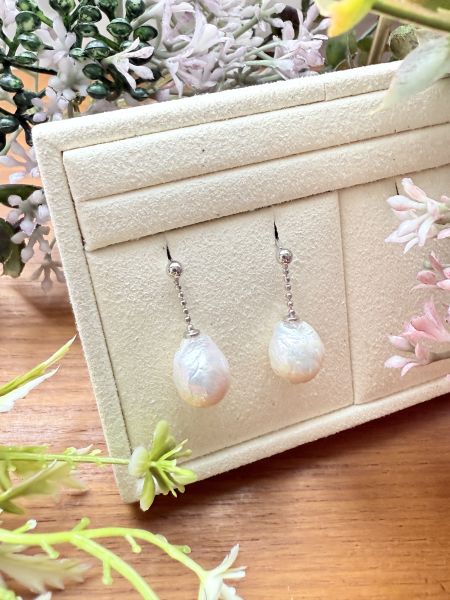 淡水珍珠-糖果紙色垂吊式耳環#e0808 