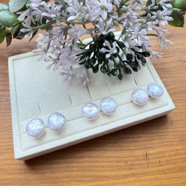 淡水珍珠-粉光鈕扣耳釘#e0811 