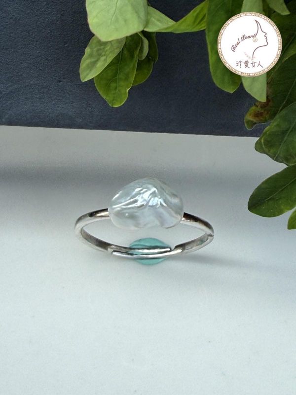 藍光碎銀子珍珠戒指#rfp0829 輕珠寶戒指,珍珠戒指,淡水珍珠戒指