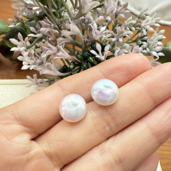 淡水珍珠-粉光鈕扣耳釘#e0811 