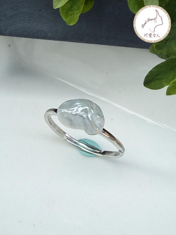 藍光碎銀子珍珠戒指#rfp0829 輕珠寶戒指,珍珠戒指,淡水珍珠戒指