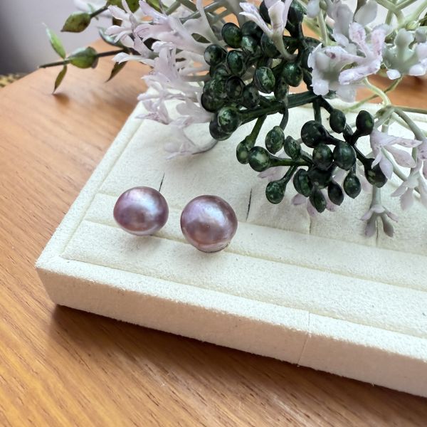 淡水珍珠-紫色素耳釘#e0810 