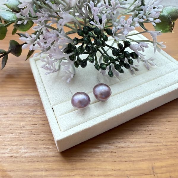 淡水珍珠-紫色素耳釘#e0810 