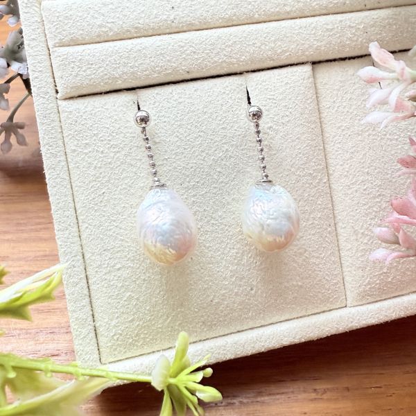 淡水珍珠-糖果紙色垂吊式耳環#e0808 