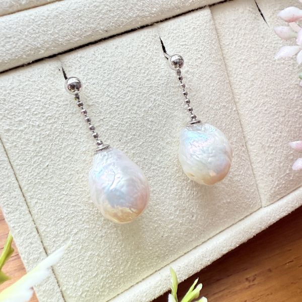 淡水珍珠-糖果紙色垂吊式耳環#e0808 