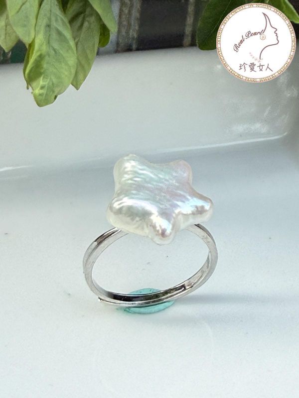 星星造型天然珍珠戒指#rfp0809 輕珠寶戒指,珍珠戒指,淡水珍珠戒指