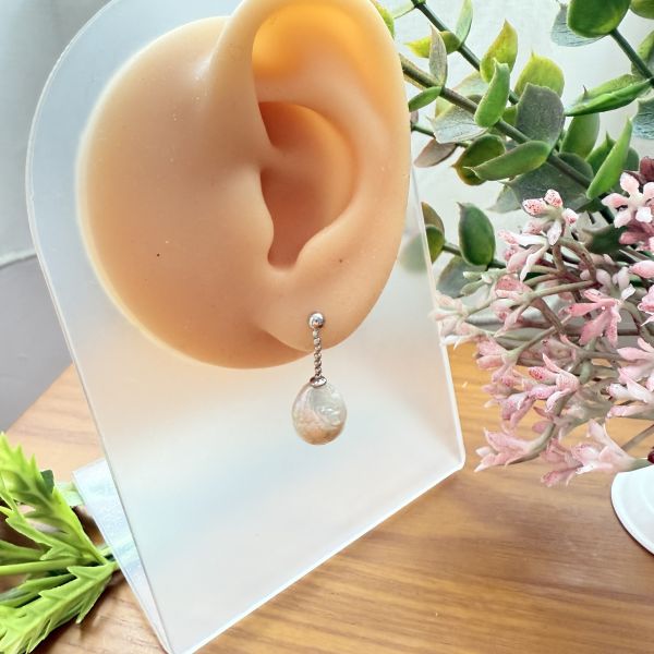 淡水珍珠-糖果紙色垂吊式耳環#e0808 