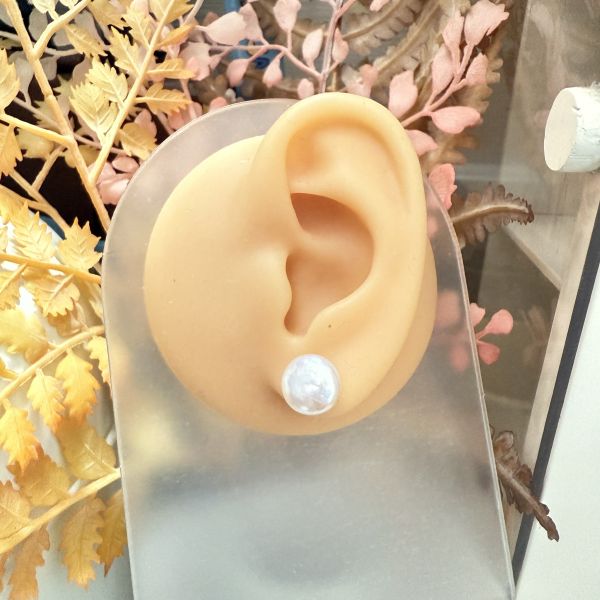 淡水珍珠-粉光鈕扣耳釘#e0811 